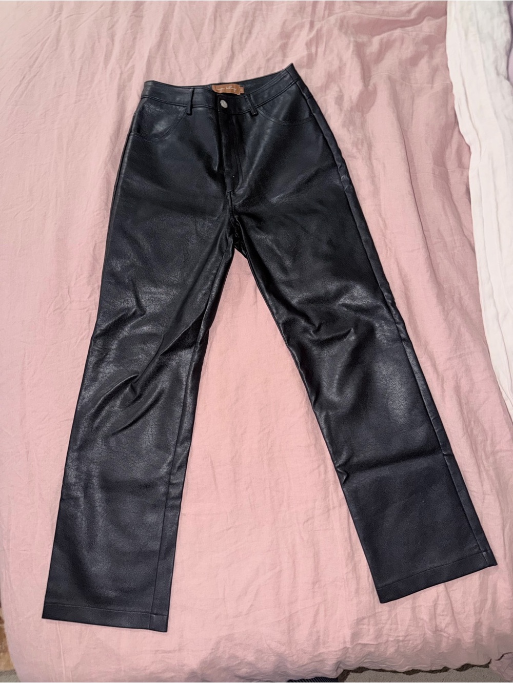 Black Faux Leather Straight Leg Pants